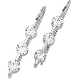 Stunning! 14k 4mm White-gold 11/2 CT TW Created Moissanite 3-stone earrings