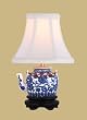 Small Blue & White Porcelain Teapot Accent Table Lamp
