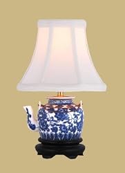 Small Blue & White Porcelain Teapot Accent Table Lamp