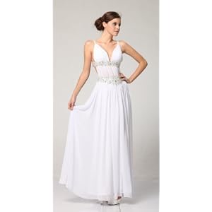 3072 WHITE RHINESTONE LONG GOWN EVENING DRESS