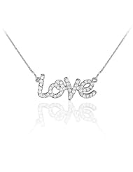 Sterling Silver Love Script CZ Necklace