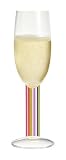 Champagne Glass, Navaja, Rainbow Striped Stem w Napkin Designer Embossed Stem Champagne Glass Goblet