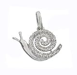 14k Solid Real White Gold Diamond Snail Charm Pendant 17079 (10 Points/25 Pieces Small Genuine Diamond)
