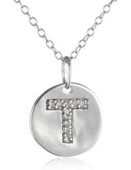 Sterling Silver Diamond Disc Initial Pendant Necklace, 18"