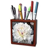 WhiteOak Photography Floral Prints - A Perfect Peony White Peony Flower - Tile Pen Holders-5 inch tile pen holder