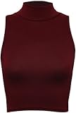Womens Sleeveless Cropped Top Ladies Polo Neck Crop Dance Stretch Top (M/L (UK 10/12), Wine)