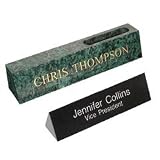 COS086983 Custom Gold Lettered Name Plate Desk Bar with Card Slot, Green Marble