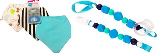 MAM Pacifiers 6+ Months, Bandana Bibs and Pacifier Clips Set for Baby Carrier/car Seat/stroller Toy Holder (Blue Blast) (Blue)