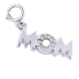 14K White Gold Mom Diamond Charm with Spring Ring