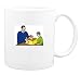 Mug with parent, father, human, body, individuals, individual, boy, persons, dogs, son, humans, pup, give, people, person, whelp, puppy