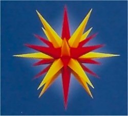 I6, rot / gelb, komplett mit Beleuchtung und Aufbewahrungskarton, Weihnachtsstern Herrnhut für Innen, aus Papier, Durchmesser 60 cm, zur Selbstmontage, Dekoration, Deko, Adventsstern, Stern, Sterne, Advent, Weihnachten, original Herrnhuter Stern