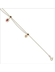 14k Yellow Gold, Various Charm Anklet with Red and White Created Gems.