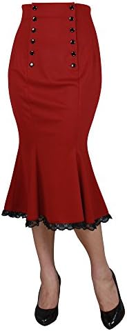 Vitage 50's High Waist Double Buttoned Front Wiggle Red Pencil Skirt