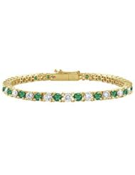 Emerald and Diamond Tennis Bracelet 14K Yellow Gold - 1.00 CT TGW