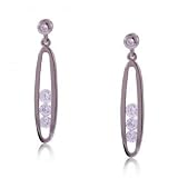 New 14KT White Gold Dangle Earrings w Three Diamonds