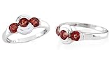 Round Cut Garnet Three Stone Ring Sterling Silver