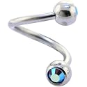 SWAROVSKI Siam AURORA Double Gem Spiral Twister Belly Ring