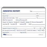 Tops Business Forms 12391 Absentee Report Form, 6x4, Blue White, 2 Pads Per Pack, 100 Sheets Per