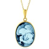 14K Yellow Gold Guardian Angel Oval Agate Cameo Pendant