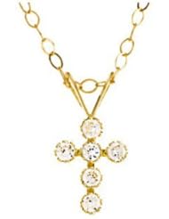 Girls 14k Yellow Gold CZ Cross Necklace