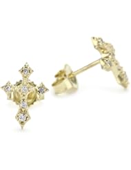 Mizuki Petite Gold and Diamond Gothic Cross Stud Earrings