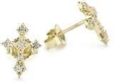 Mizuki Petite Gold and Diamond Gothic Cross Stud Earrings