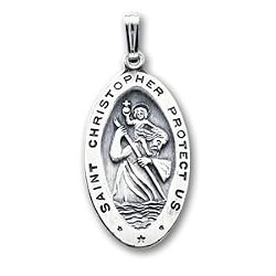 24in Rhodium-plated Large Oval St. Christopher Medal Necklace