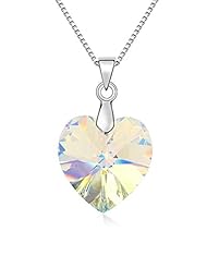 Jewelry: Romantic Heart Austrian Crystal Elements Pendant Necklace White,17.7" - Buckeye