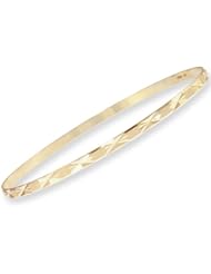 14k Yellow Gold, Women Lady Simple Slip On Bangle Bracelet With Sparkly Cuts