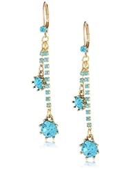 Betsey Johnson "Iconic Stone" Blue Gem Linear Drop Earrings