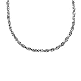 Duragold 14k White Gold 3.0mm Solid Diamond-Cut Rope Chain Necklace, 24