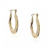 Solid 14KT Gold Greek Key Textured Hoop Earrings New