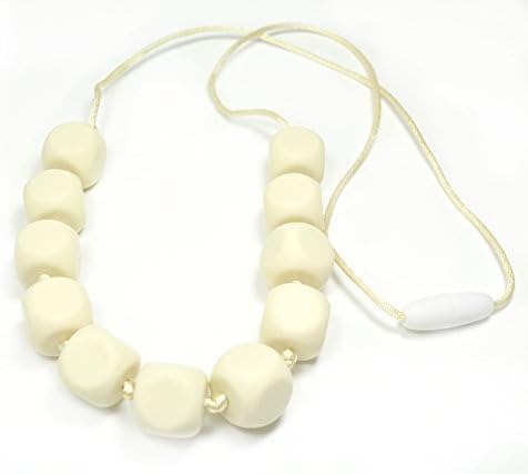 Silli Me Jewels: "Lucky Dice" - Teething Necklace with Cube-shaped Beads for Mom to Wear and Baby to Chew (Navaho White)