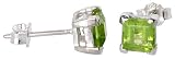 August Birthstone Natural Peridot 3/4 carat (5 mm) Size Princess (square) Cut Stud Earrings in Sterling Silver Basket Settings
