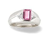 14K White Gold Emerald-cut Created Pink Sapphire and Diamond Men's Ring