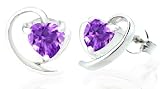 Heart Cut Amethyst Earrings Sterling Silver