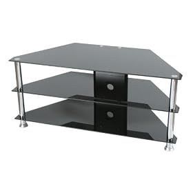 Plasma & LCD Glass Stand Up to 42" - Black Glass & Chrome Stand