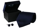 Solid Navy Blue Striped Silk Necktie & Cufflinks