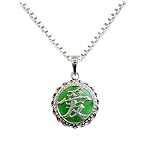 Rhodium Plated 925 Silver Green Jade Chinese Love Pendant Necklace 18″-SN3100