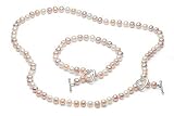Multi-Colored Cultured Pearl Necklace and Bracelet Set w/Sterling Silver Clasp