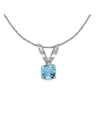 10k White Gold Round Blue Topaz Pendant with 16" Chain