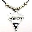 New York Jets Leather Necklace w/Beads & Pewter Pendant - NFL Football Fan Shop Sports Team Merchandise