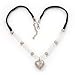 Transparent Glass/Metal Beaded 'Heart' Pentant Necklace On Velour Ribbon - 46cm Length (with 5cm extension