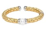 Gold Over Leather Bangle with Sterling Silver and 11-12mm Cultured Freshwater Pearls