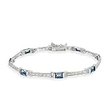 Sterling Silver 4.69ct London Blue Topaz & Diamond Accent Emerald-Cut Link Bracelet