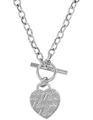 "Sterling Silver Heart Necklace with Toggle- 16"""