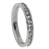 316L Stainless Steel Ring with set cubic zirconia stones. Width: 3mm