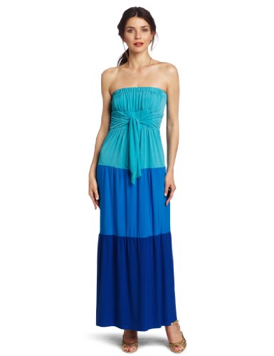 Donna Morgan Women's Color Block Maxi Dress, Aquamarine/Cerulean/Azure, 8