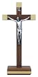 Crucifix - 9 and 1/2" Height - Brass and Wood - Freestanding - IMPORTED FROM ITALY