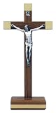 Crucifix - 9 and 1/2 Height - Brass and Wood - Freestanding - IMPORTED FROM ITALY